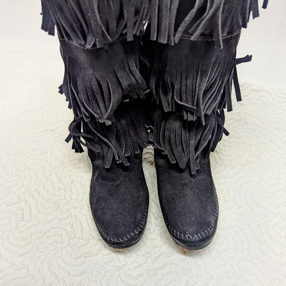MINNETONKA | 3 Layer Suede Fringe Boots sz 9 - Picture 7 of 9